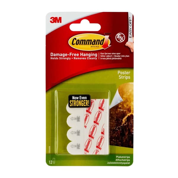 3M Command Plakatstrips, 12 strips, Hvid