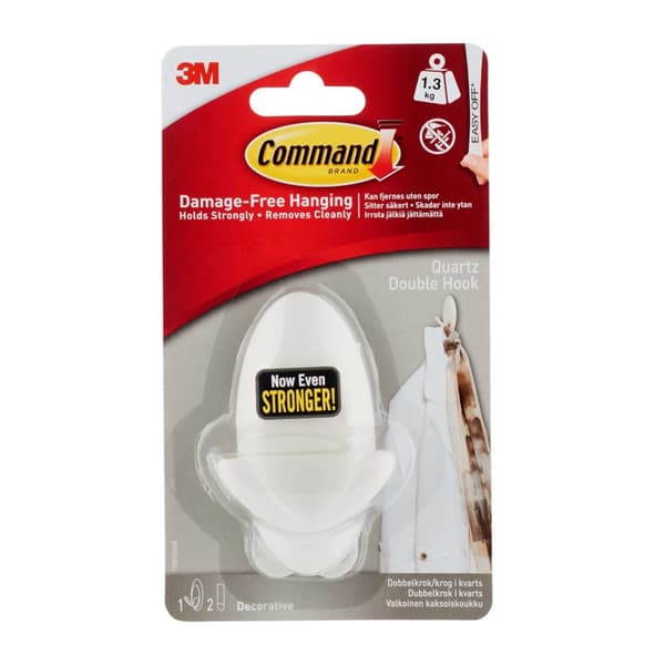 3M Command Double Hook med kvartsfinish, hvit