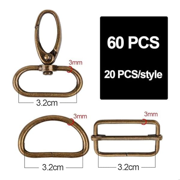 Sybehörstillbehör - Ej specificerat - Handväska Karbinhake - 60st metallspänne - 3,2 cm - Brons