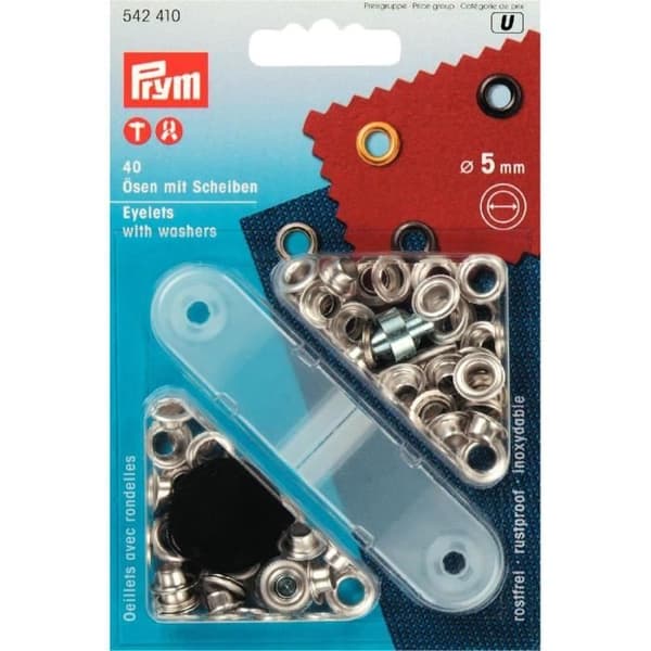 Öljetter och brickor - PRYM - 5 mm - Rostfri mässing - Silverfärg - 40 stycken