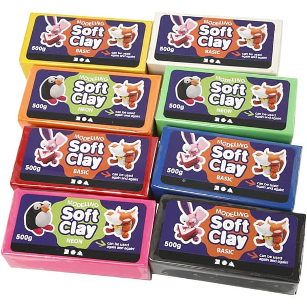 Soft Clay Modellera - 8 st Mixade färger - 8 x 500 g