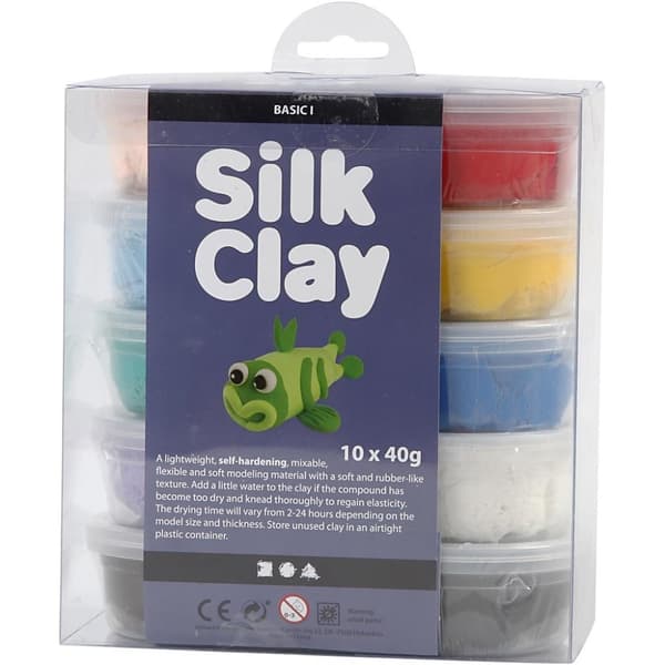 Silk Clay Mixade färger - Basic 1 - 10 st burkar á 40 gr
