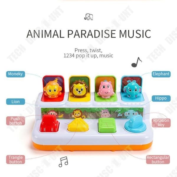 TD® Baby Music Press Pop-up Utbildningsleksaker För Barn Kognitiv Intelligens Djur Lek Peekaboo Leksak