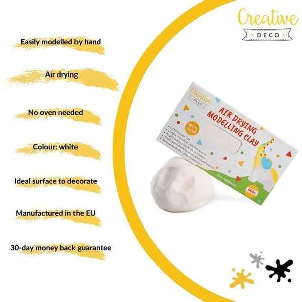 Creative Deco Självhärdande Vit Lera - KREATIVT HEM - 500g - Kreativ Fritid Barn och Vuxna