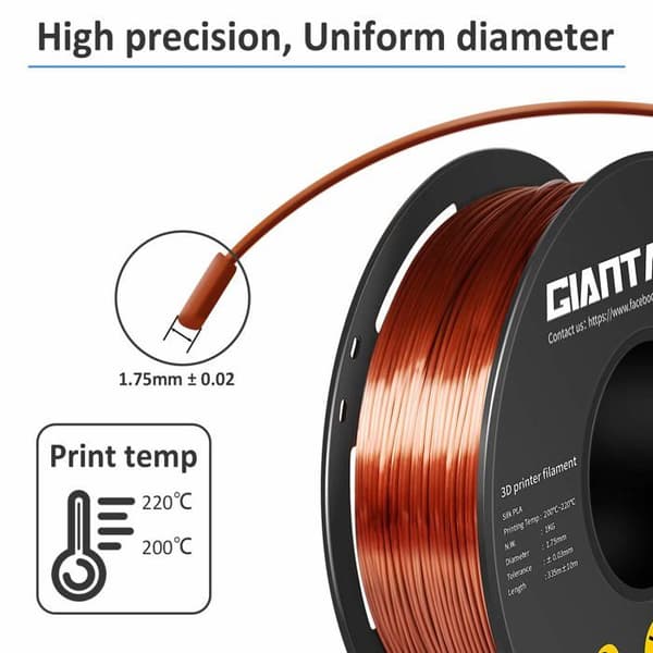 Giantarm skulpturspel - PLA - Silk filament 1.75mm, Filament för 3D-skrivare, 1kg spole, Silk koppar