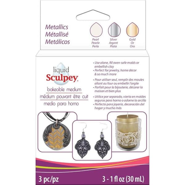 Flytande lera att bränna - För smyckestillverkning - Metallisk färg - 3 flaskor 30 ml