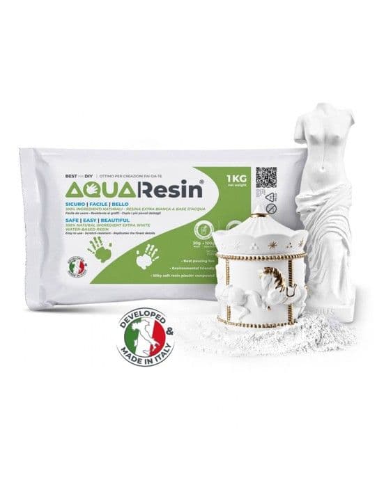 AQUA RESIN - Vit mineral vit, icke giftig, att blanda med vatten, färgbar, idealisk för formar och DIY (1 kg)