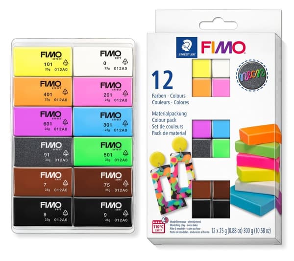 FIMO SOFT lämpökovettuva massasetti NEON värit 12x25g Staedtler