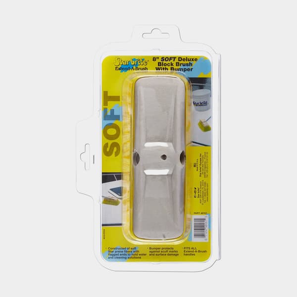 Båtborste med stötskydd Star Brite Deluxe Block Brush with Bumper, Extend-A-Brush-anslutning &amp; gängad, mjuk, 20 cm, gul