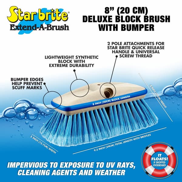 Båtborste med stötskydd Star Brite Deluxe Block Brush with Bumper, Extend-A-Brush-anslutning &amp; gängad, medium, 20 cm, blå