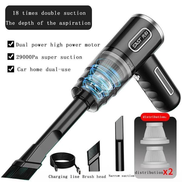 Black Portable Multifunction bilstøvsuger Bærbar trådløs støvsuger Håndstøvsugere for bilhusholdning 2 filtre