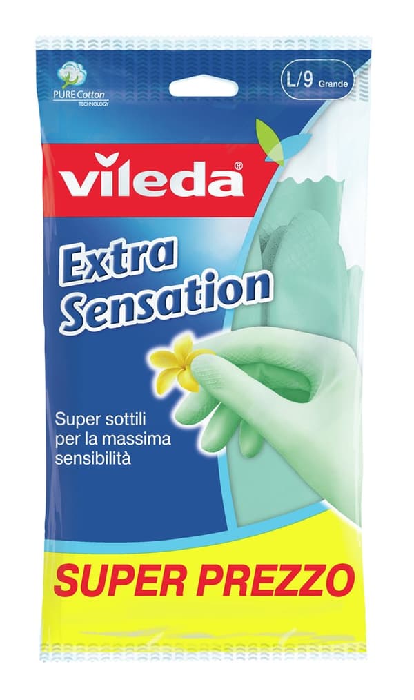 Vileda Extra Sensation Hushållshandskar Grön Bomull, Latex 1 st.