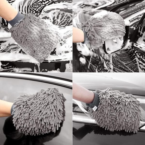Chenille mikrofibertvätthandske, handskar för bilrengöringskit, grå, 2-pack