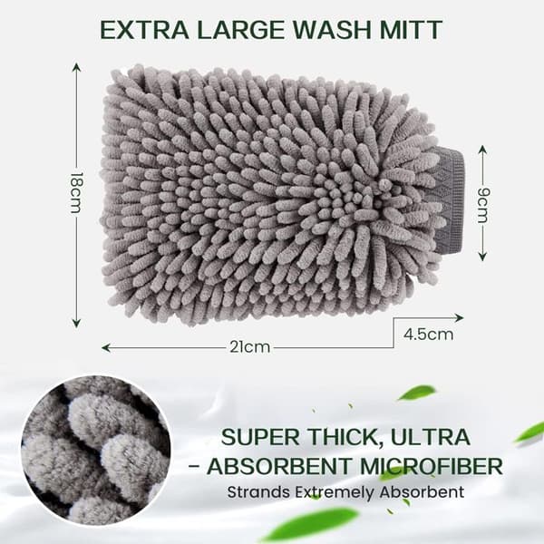 Chenille mikrofibertvätthandske, handskar för bilrengöringskit, grå, 2-pack