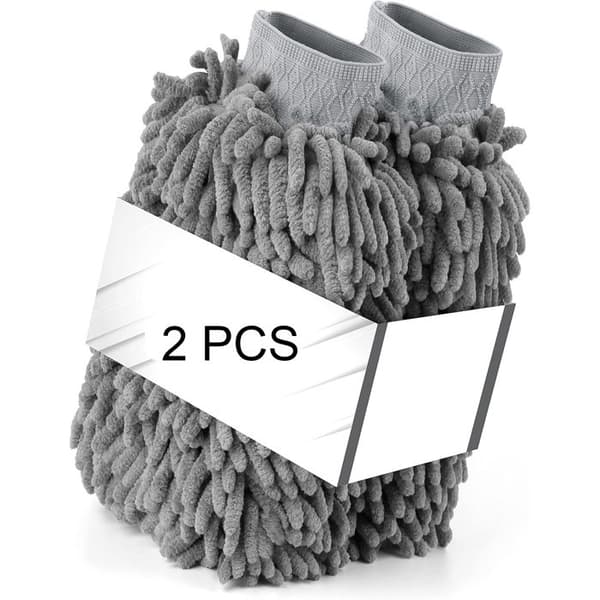 Chenille mikrofibertvätthandske, handskar för bilrengöringskit, grå, 2-pack