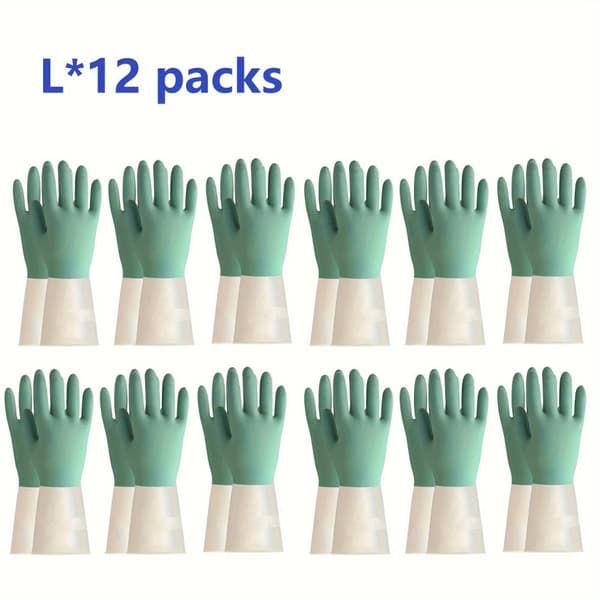 Latexrengöringshandskar, Vattentät design, Halkfri grepp,grön12 paket