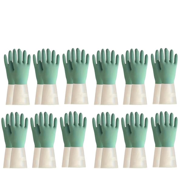 Latexrengöringshandskar, Vattentät design, Halkfri grepp,grön12 paket