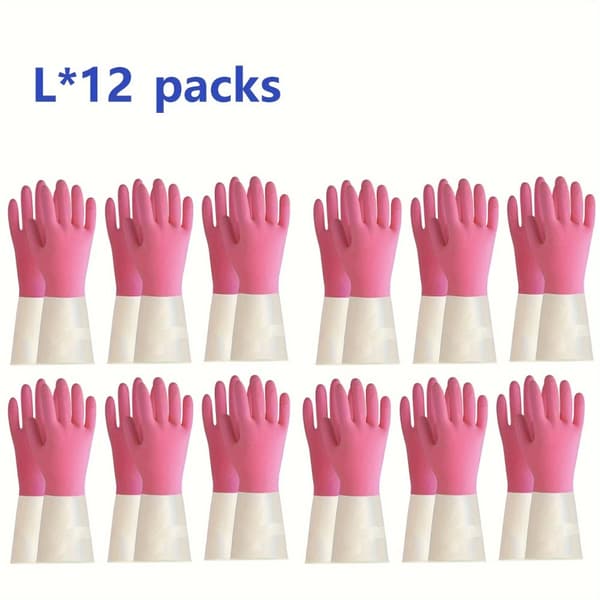 Latexrengöringshandskar, Vattentät design, Halkfri grepp,rosa12 paket