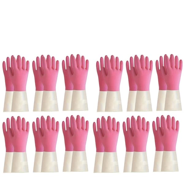 Latexrengöringshandskar, Vattentät design, Halkfri grepp,rosa12 paket