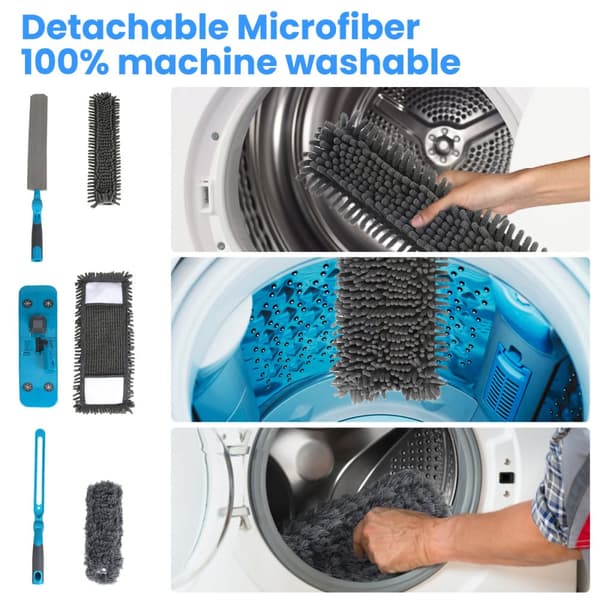 Dammsats Microfiber Duster med 3 förlängningsstolpar 5,54FT rengöringskit med 3 tillbehör Mikrofibermopp Flexibel Duster Feather Duster för