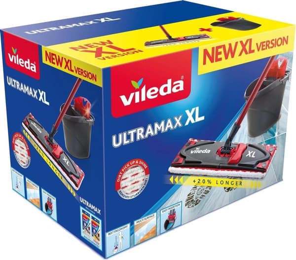 Vileda Ultramax BOX XL (moppe + spand) Tør&våd Microfiber Sort, Rød