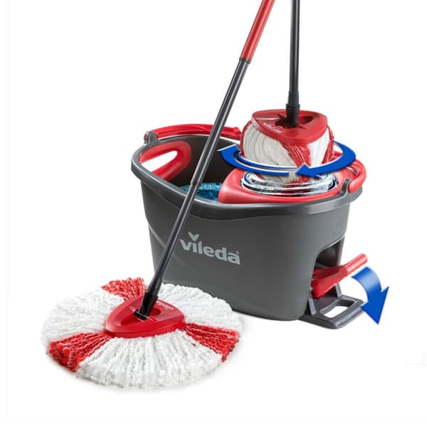 Mop with Bucket Vileda mop en steel Supermocio 3Action Vit Röd Mikrofiber