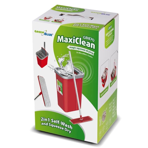 Platt mopp + hink + teleskopstång + 2 x mikrofiberdyna 5,7L Golvrengöring XXL Set Roterande huvud