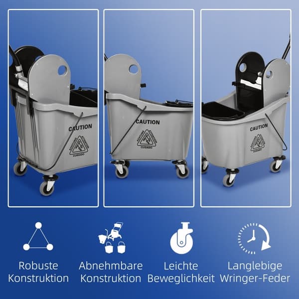 Rootz industriell rengöringsvagn - Vaktmästarvagn - Mopphink - 36L Kapacitet - Vattenavskiljare - Hjul utan märkning - Plast och metall - 54cm x 41,5c