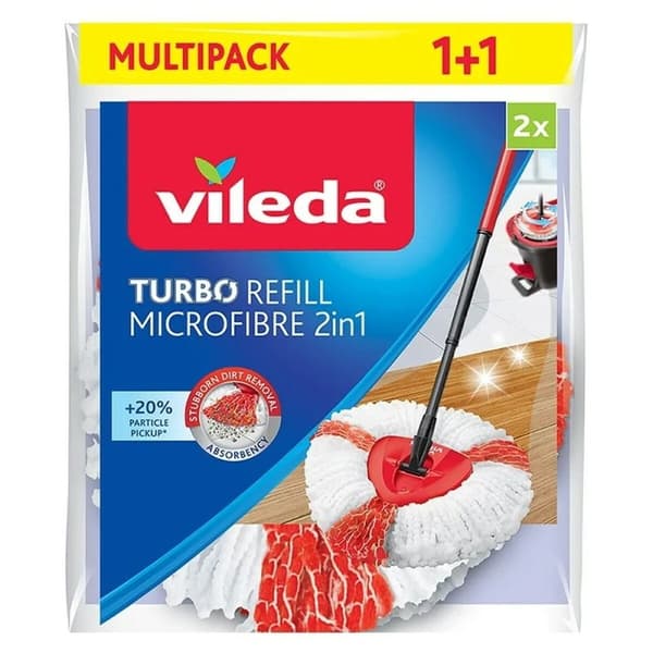 Reserve Moppe Til Rengøring Af Gulvet Vileda Turbo 2in1 Mikrofiber Polyamid Polyester (2 enheder)