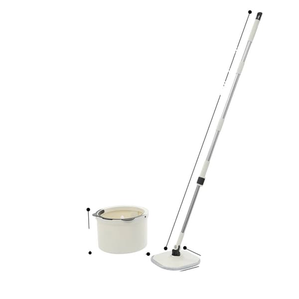 Spin Mop Set, Justerbart Handtag, 360° Rotterande Mopphuvuden,VIT