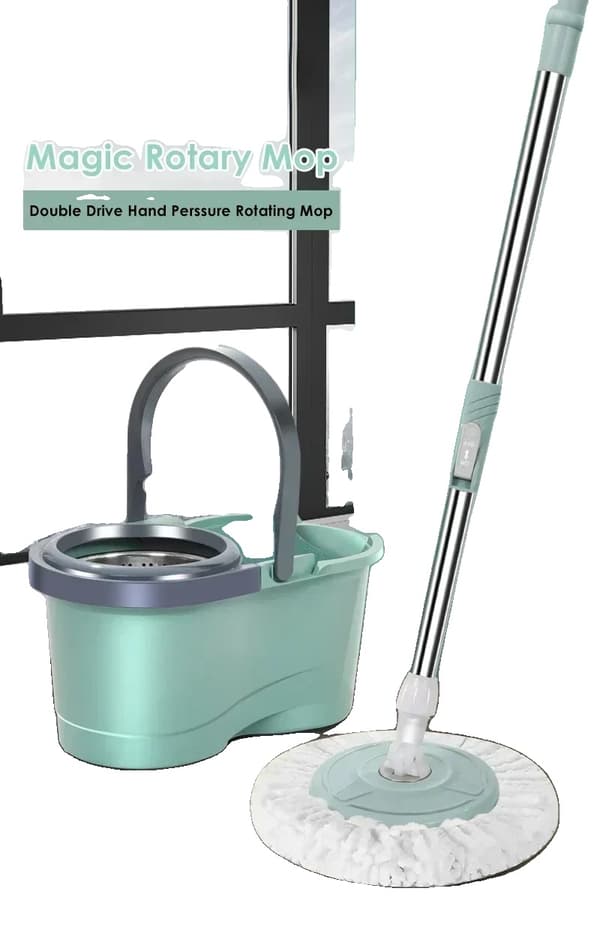 Automatisk roterande mopp, mikrofiberduk, allmän stång + rostfri bricka, 2,24 kg vikt,A