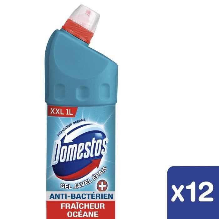 DOMESTOS Toiletblegemiddelgel 100% desinfektionsmiddel Friskhed Ocean - 12x 1 L