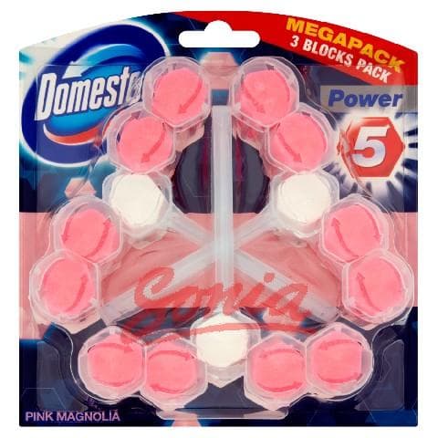 Pink Magnolia Domestos toilet cube TRIO Power 5 basket 3 x 55g