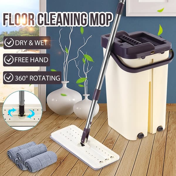 Torr & våt 360° rotation Automatisk centrifugeringsmopp Dammtork Snabbt Flatmopp Golvrengöring