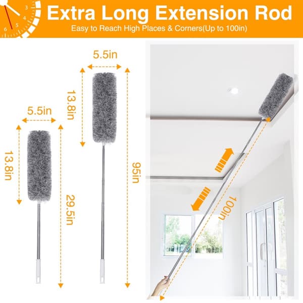Feather Duster, Utdragbar Duster Mikrofiber Lång förlängningsstolpe Reptåligt skydd, Tvättbart, Rengöring av högt i tak, Persienner, Spindelnät