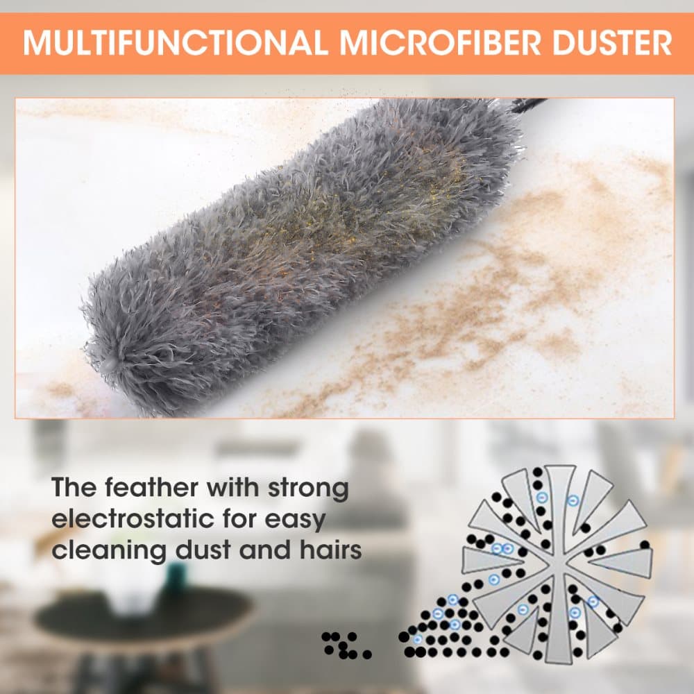 Feather Duster, Utdragbar Duster Mikrofiber Lång förlängningsstolpe Reptåligt skydd, Tvättbart, Rengöring av högt i tak, Persienner, Spindelnät