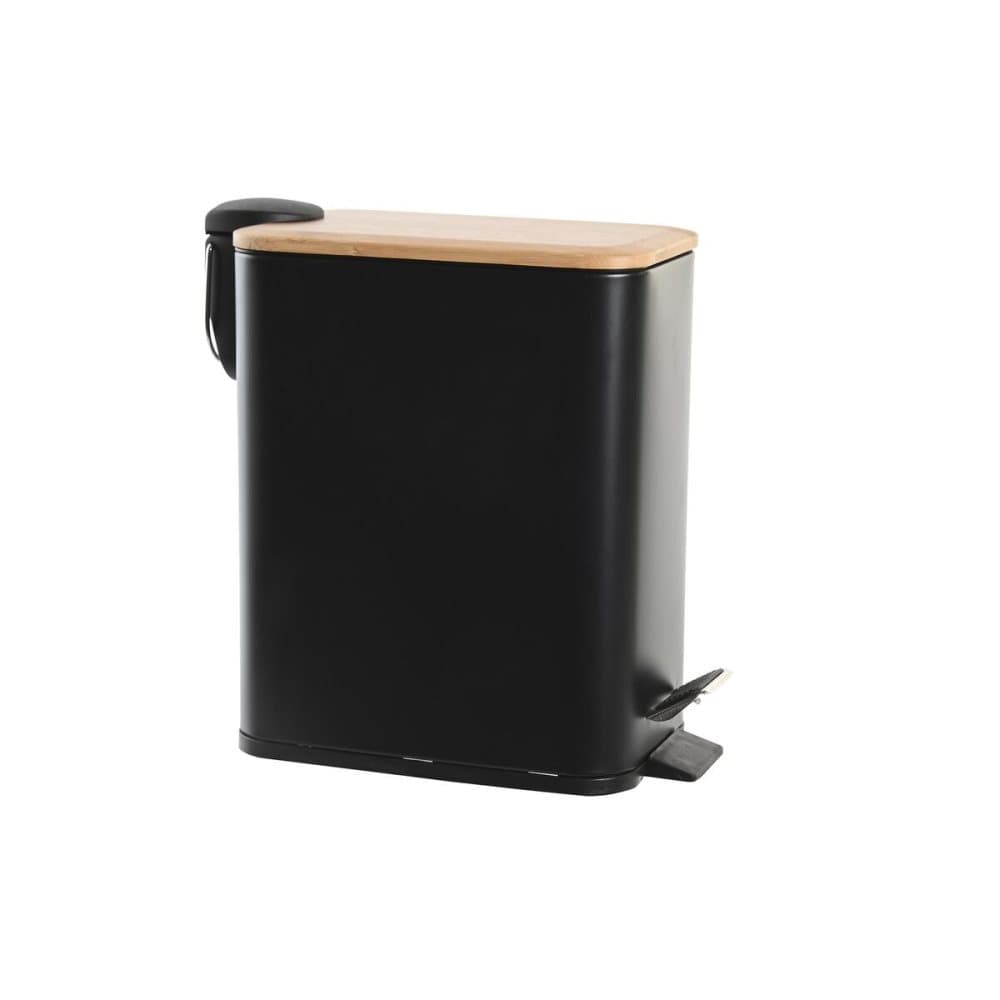 Papperskorg DKD Home Decor Naturell Svart Metall Bambu (5L) (28 x 14 x 28 cm)