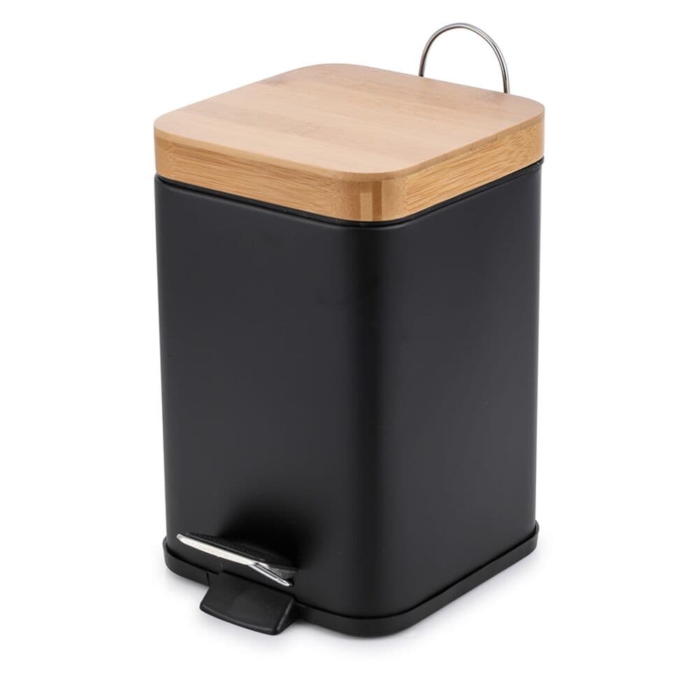 Papperskorg DKD Home Decor Naturell Svart Metall Bambu (3L) (16 x 16 x 25 cm)