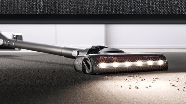 Bosch Unlimited Gen2 Series 8 BKS8214W ledningsfri støvsuger, poseløs, op til 45 min. driftstid, udskifteligt batteri, ladestation, HighPower LED-dyse