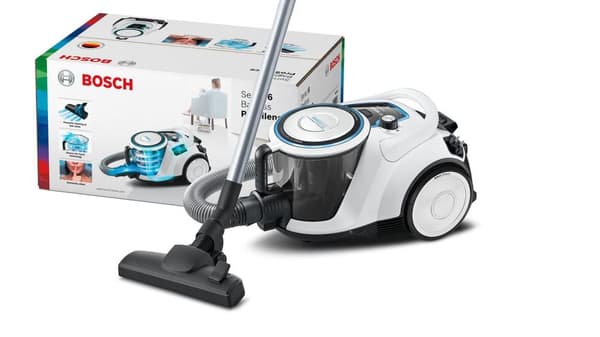 Bosch pölynimuri pussiton sarja 6 BGC41LSIL, lattiapölynimuri, ihanteellinen allergikoille, hygieniasuodatin, valkoinen & parketille ja koville lattio