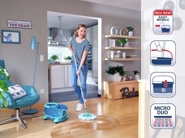 Leifheit Clean Twist Disc Mop Ergo - Moppesæt komplet system med hjul - 6 liter