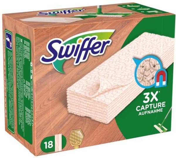 Swiffer tørservietter "Wood & Parket", refill-pakke - holder 3x mere støv end en kost, special - 18 stykker (5413149232754)