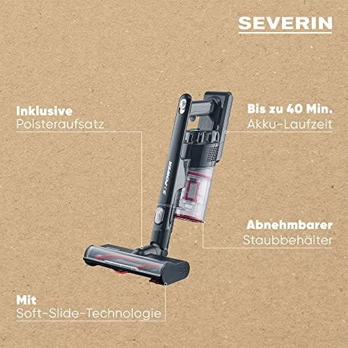 SEVERIN ledningsfri håndholdt/beholderstøvsuger S'Power, sort/sølv ledningsfri, med Li-ion batteriteknologi, 22,2 V, 2.200 mAh, - 1 stk (HV 7154)