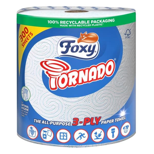 Foxy Tornado Kitchen Roll White 200mm x 225mm x 200mm