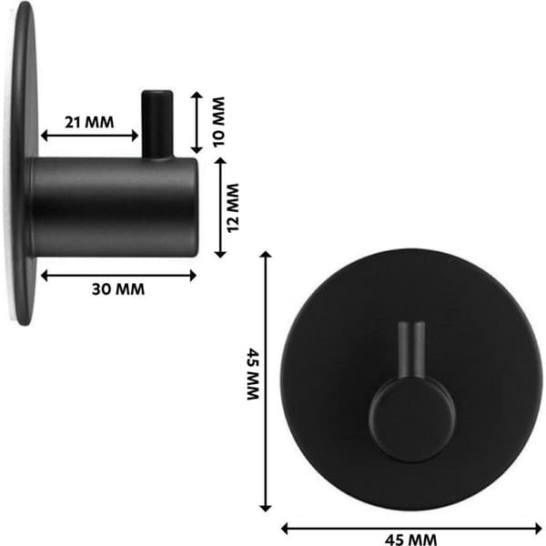 Upphängning metall Krok Krokar Självhäftande Rund knopp 4,5cm Svart