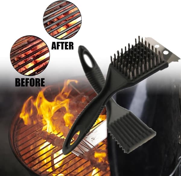 Grillin grilliharja ja kaavinpuhdistus, 1 kpl lanka BBQ-grilliharja ulkogrilliin, grilliharjasten puhdistusaine - teräskaavin - musta