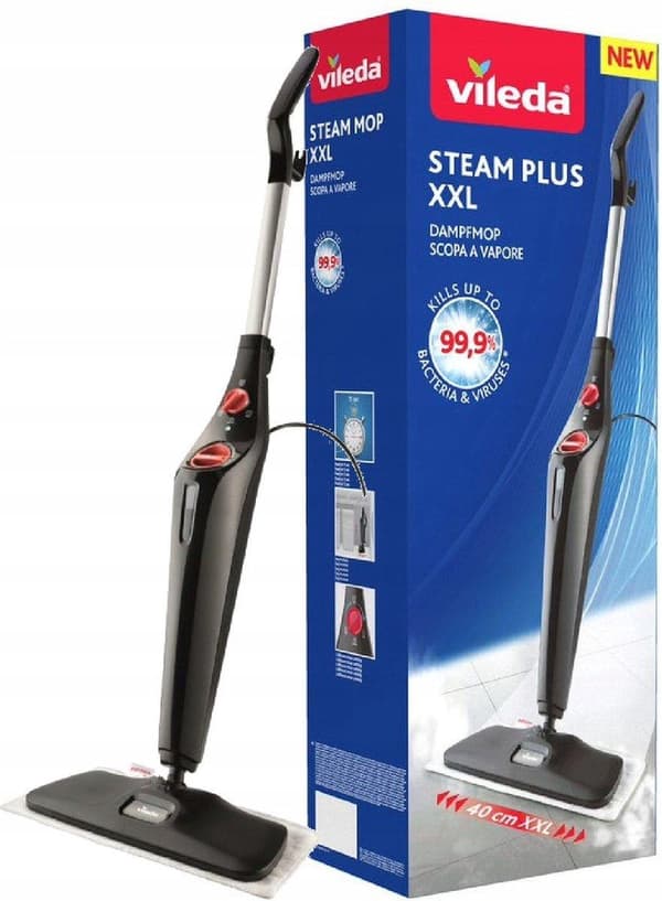 VILEDA - Vileda Höyrymoppi - Steam XXL Set 3.0 Taitettava matonpuhdistustyyny - Pyörivä pestävä