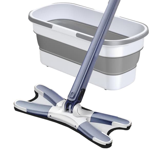 Platt roterande X-Mop med vridare + hink + tillbehör - komplett set!