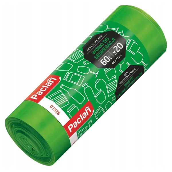 Roskapussit lasin lajitteluun GREEN 60l 20 kpl