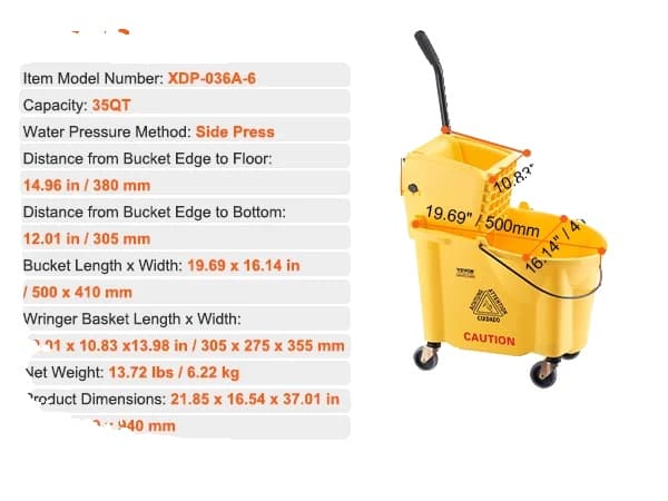 VEVOR Mop Bucket, 26QT Kapacitet, Side Press Vridning,35QT